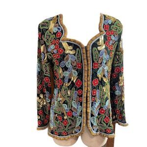 Hazur Made In India Heavily Beaded Silk VTG Jacket Size Medium